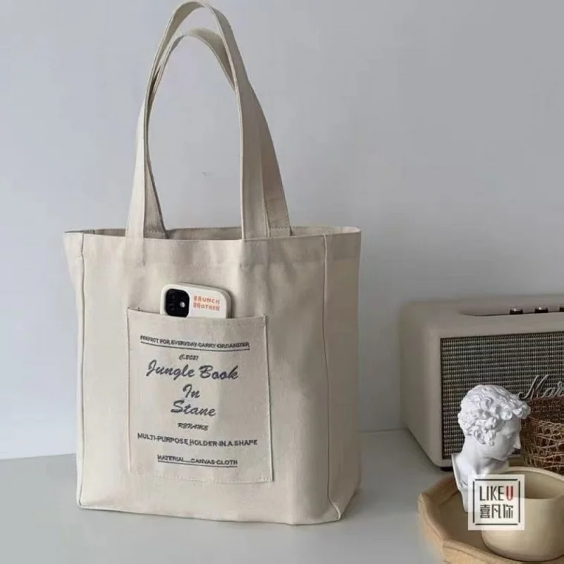 

Women Canvas Shoulder Bag Print Ladies Casual Tote Reusable Female Large Capacity University Square Popular Shopping Beach Bag
