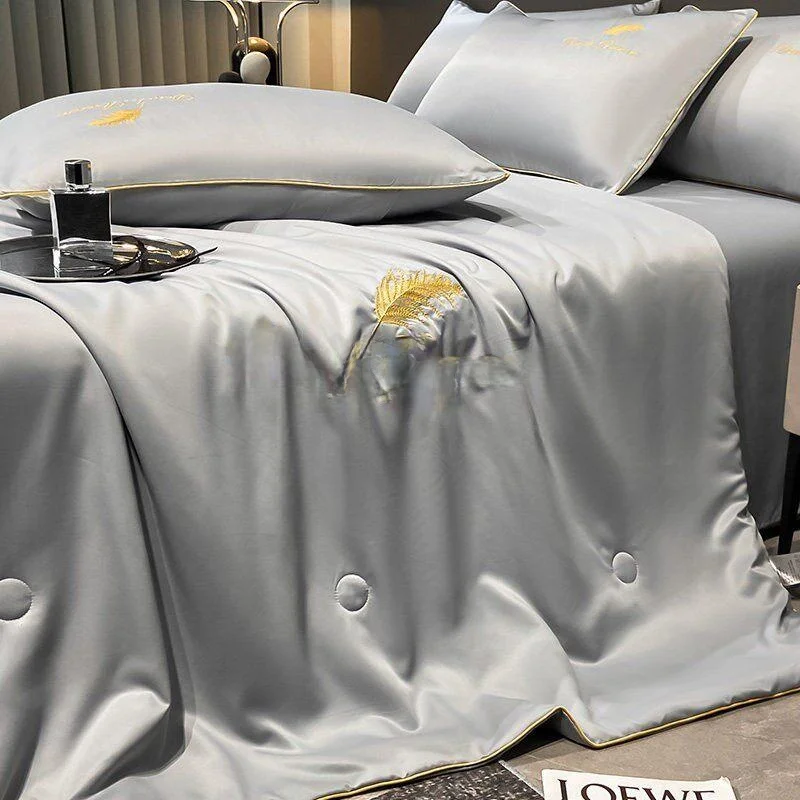 Ice Silk Embroidered Summer Coolness Bedding Set Machine Washable Lightweight Coverlet Duvet Cover Single Piece Summer Air Co...