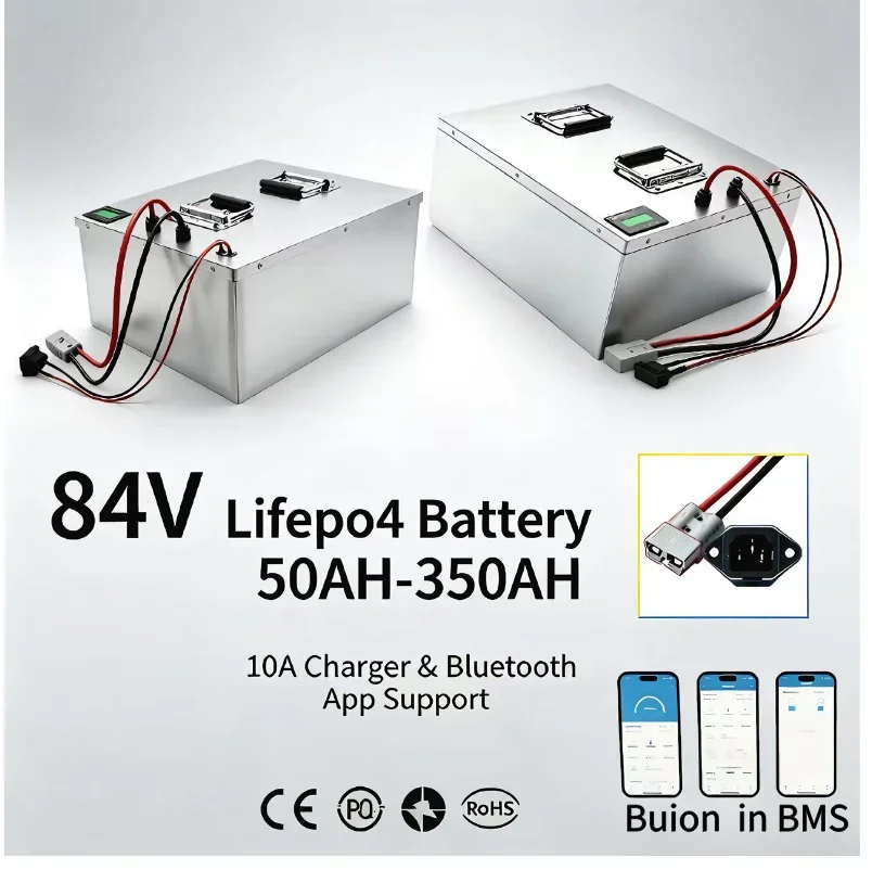 84V Custom LiFePO4 Battery Pack 60‑350Ah, Integrated Smart Bluetooth BMS, 3‑12KW Continuous High-Cycle Power Storage with Matchi