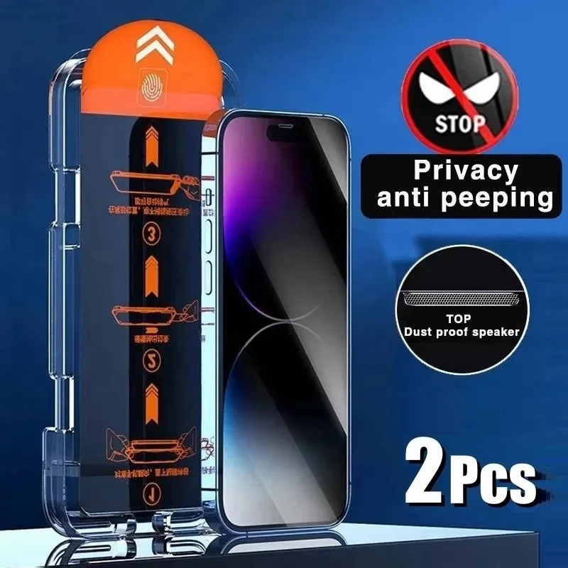 

2Pcs Privacy Screen Protector Dust free Installation Protector for IPhone 15 14 13 12 16 17 Pro Max Anti-Spy Tempered Protector