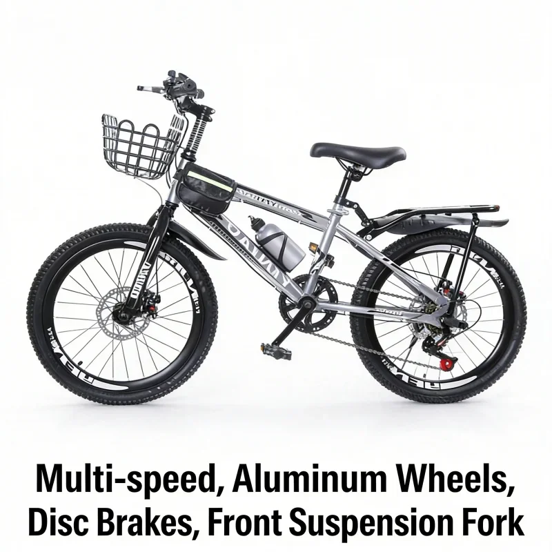 

Silver Variable Speed Disc Brake Children's Mountain Bike - Rear Seat Car Basket Gift Bag Included 20-inch Big K Bicycle