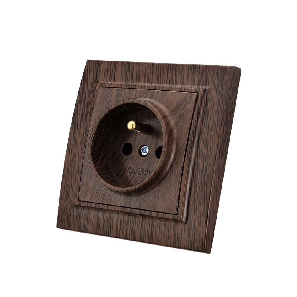 Houten stopcontacten Niet geslepen muur Ingebed Vlamvertragend AC-stopcontacten EU-standaard Stekkers Stopcontact 250V Klassiek stopcontact