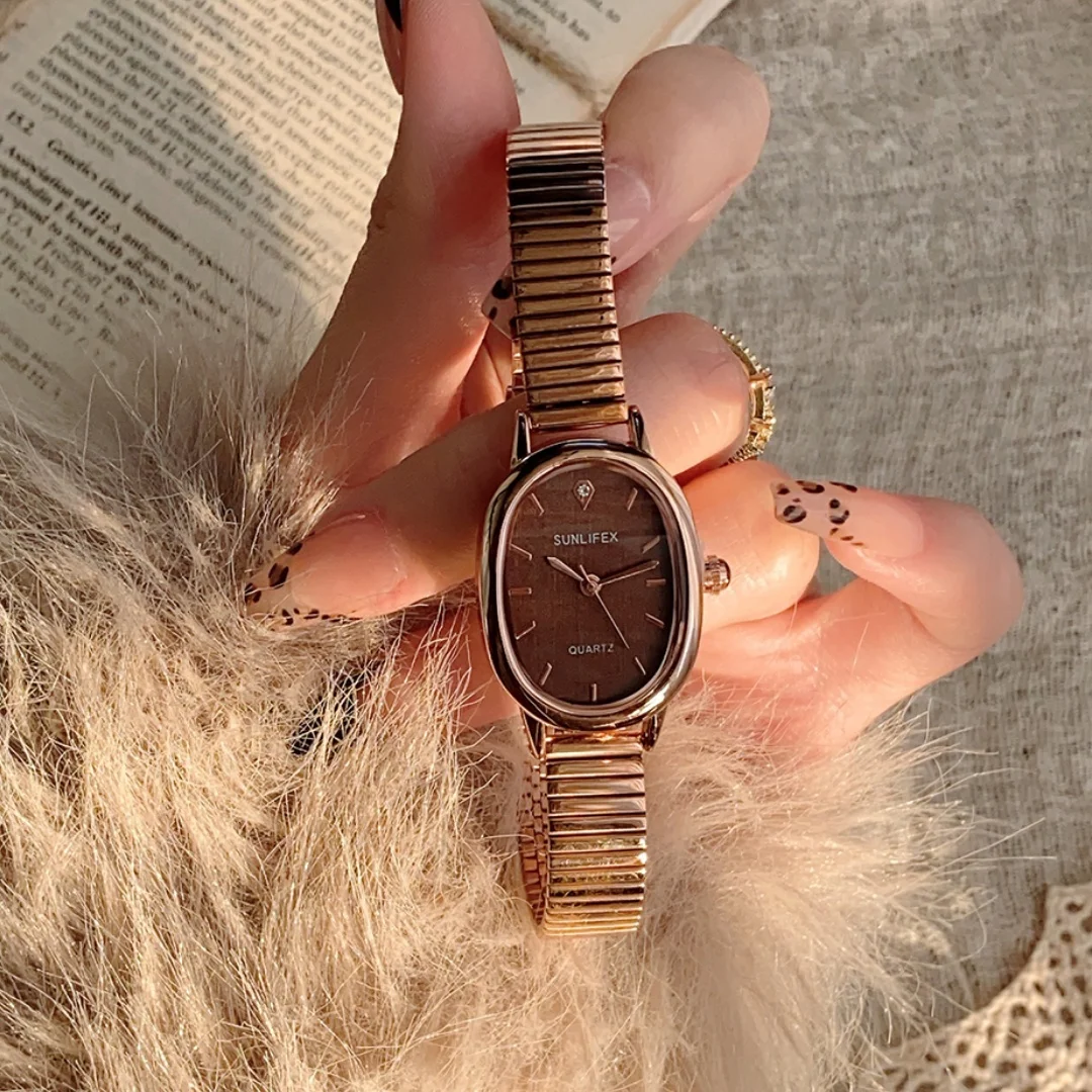Модные овальные женские часы, женские часы с золотым браслетом, маленький циферблат, элегантный женский кварцевый браслет, наручные часы reloj
