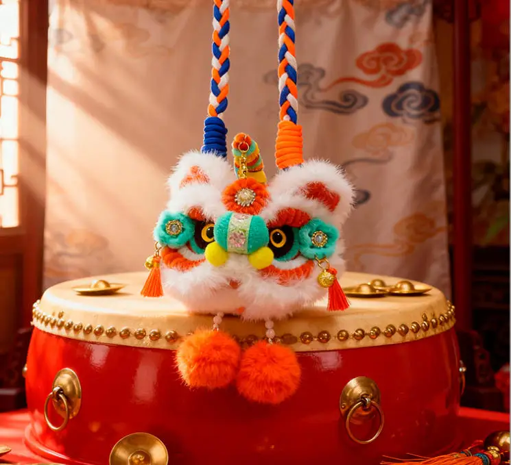 Chinese Style Cute Lion Dance Plush Women Crossbody Bag Handmade Shoulder Bag Soft Hanfu Accessories Key Bag Wallet New Year