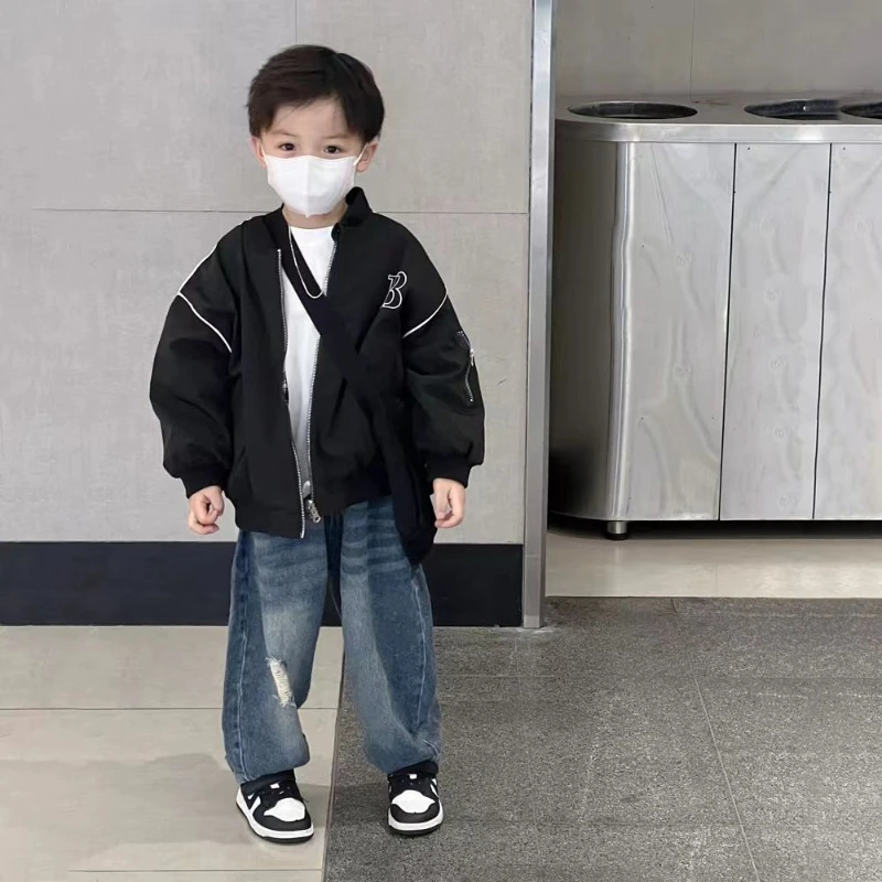 Boys Reversible Baseball Jacket Spring Autumn Kids Korean Style Casual Outerwear Toddler Baby Zipper Coat