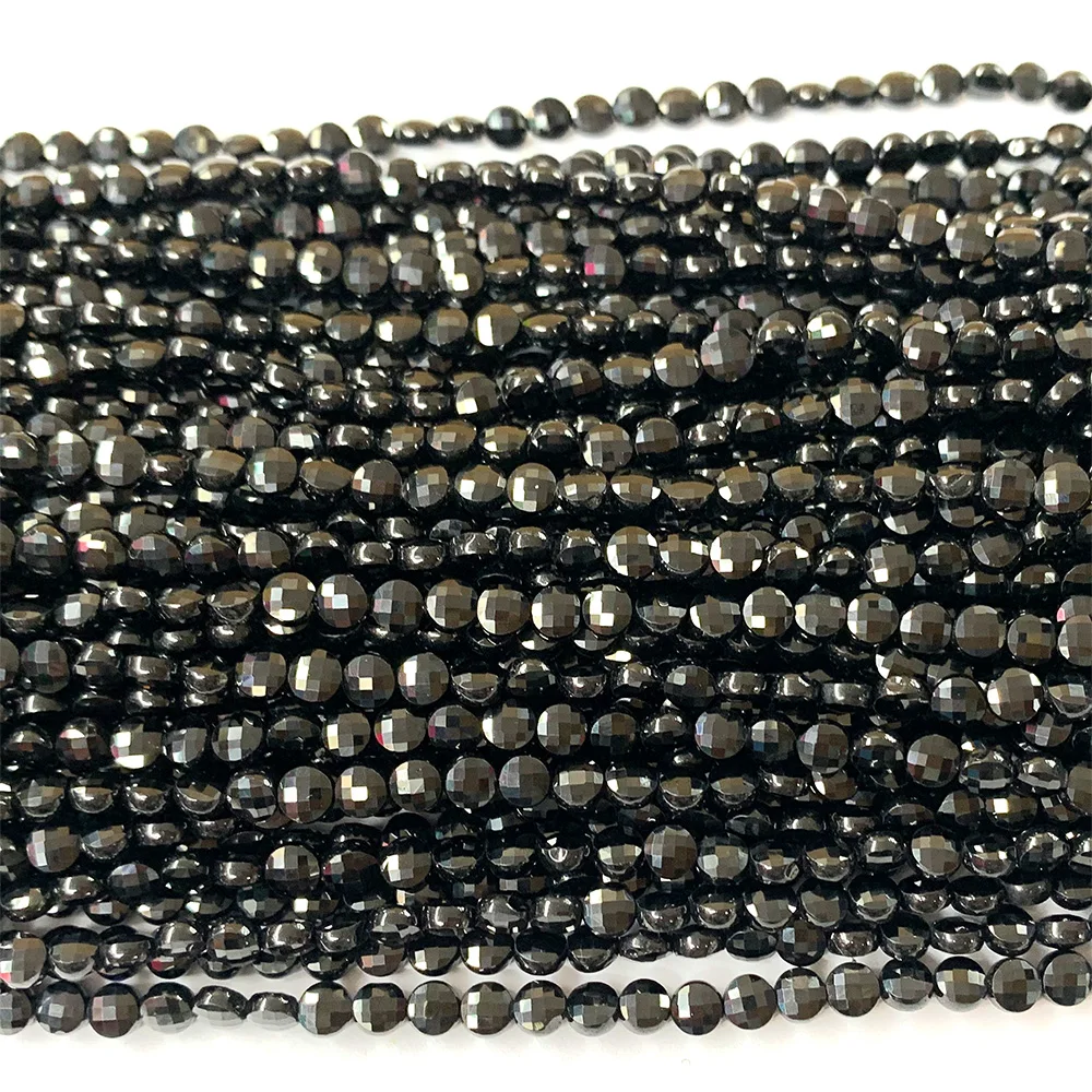 

Veemake Natural Black Tourmaline Flat Coin Faceted Beads For Jewelry Making Necklace Bracelets Earrings Ring 07095