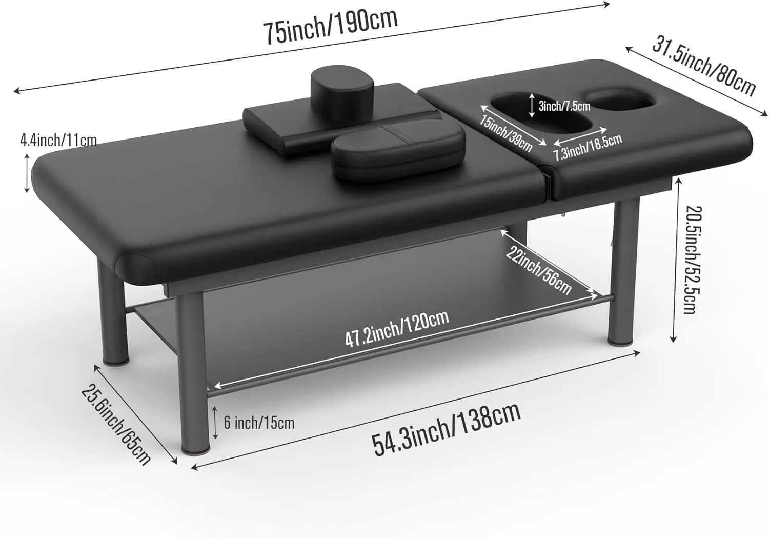 سرير تدليك ثابت احترافي شديد التحمل، طاولة تدليك ثابتة واسعة مع مسند ظهر لطاولة العلاج العلاج الطبيعي
