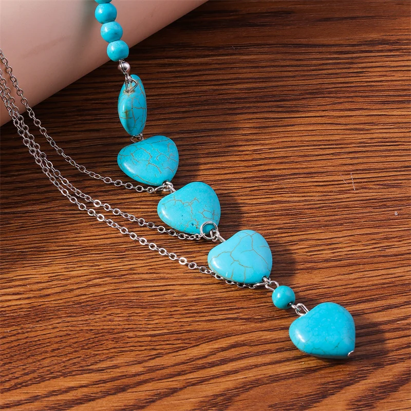 Aihua Böhmen Türkis Stein Herz Halskette für Frauen Halsband Collier Femme Ethnische Halsketten Statement Schmuck – Detail 7