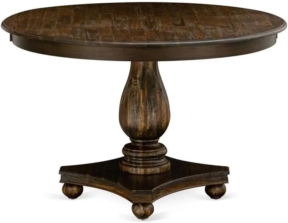 

West Furniture FE2-07-TP Ferris Dining Table - a Round Wooden Table Top with Pedestal Base, 48x48 Inch, Distressed Jacobean