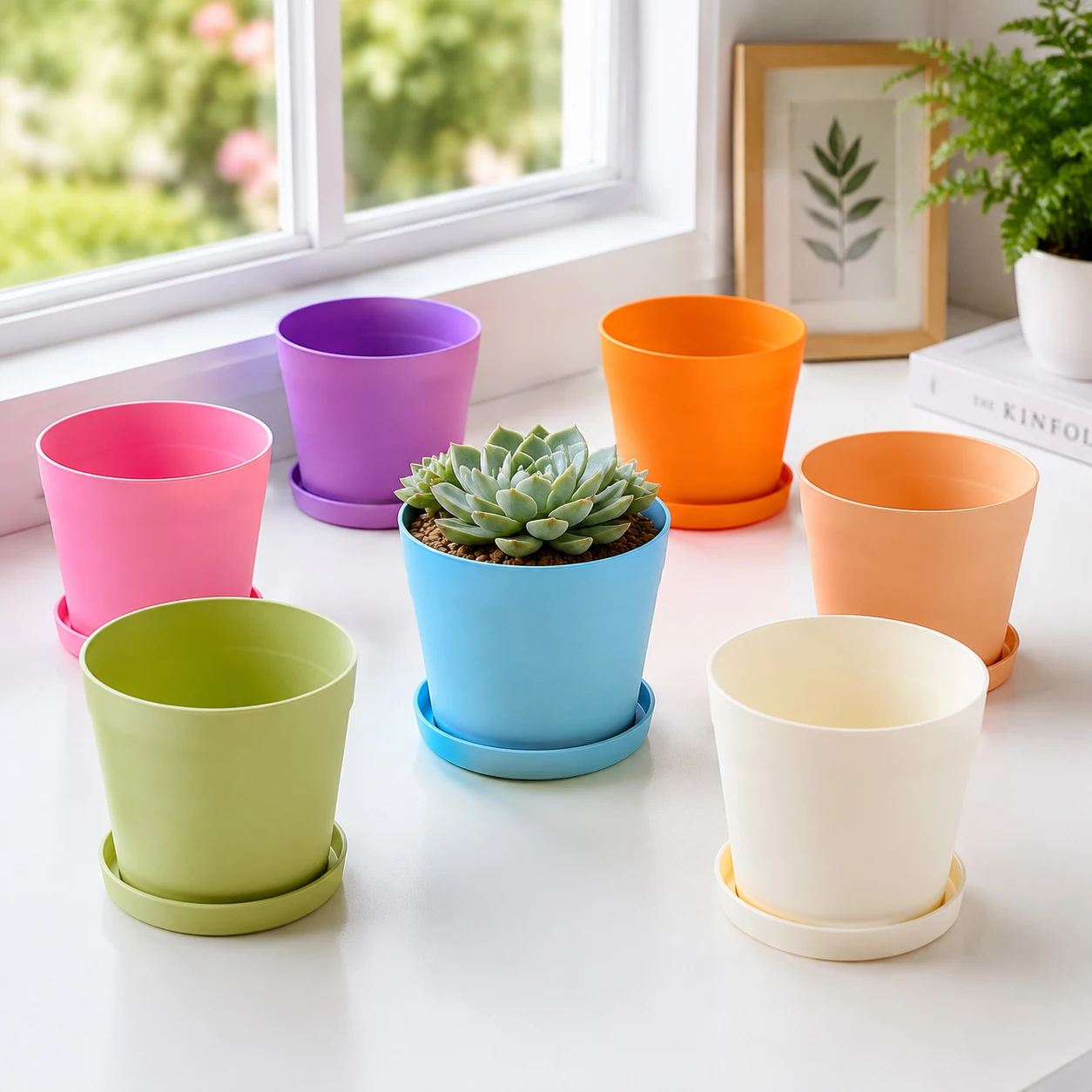 5pcs Mini Flower Pots White Purple Blue Pink Colorful Small Succulent Planters Resin Cactus Plant Pots for Home Garden Decor TMZ