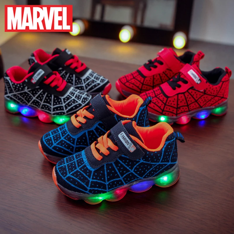 

Disney Spiderman Glowing Sneakers Fashion for Boys Girls Kids Shoes Led Light Up Breathable Sports Running Shoes