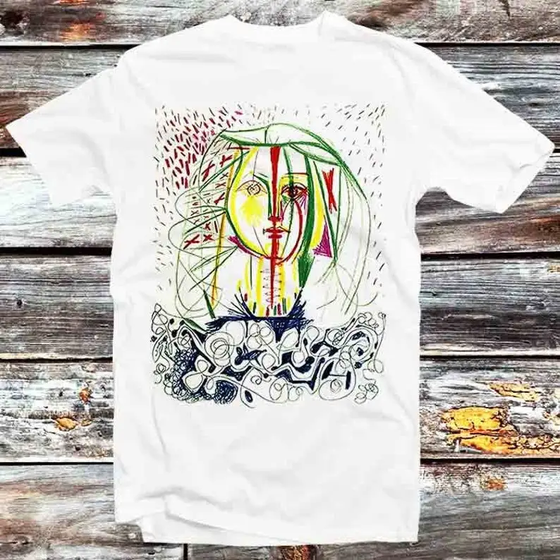 

Picasso Portrait of Francoise One Line Drawing T Shirt Vintage Retro Gift Unisex Cartoon Anime Top Tee B1393