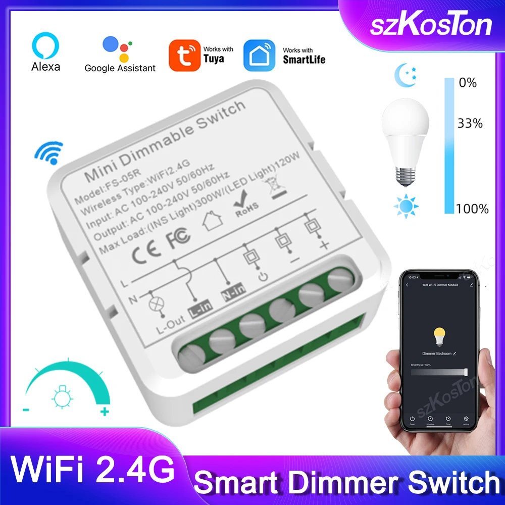 Tuya WiFi Smart Dimmer Switch Module 2 Way Control Dimmable Light Timer App Wireless Remote Control Works With Alexa Google Home