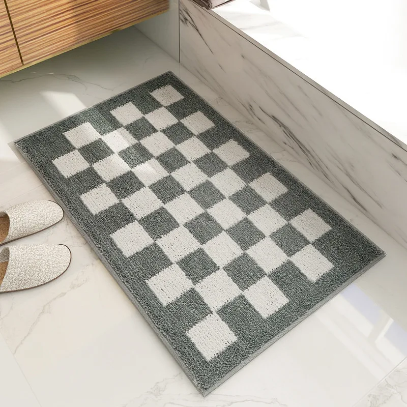 

Bathroom Doormats Occident Style Checkerboard Carpet Living Room Thickened Flocking Rug Machine Washable Absorbent Non-slip Mat