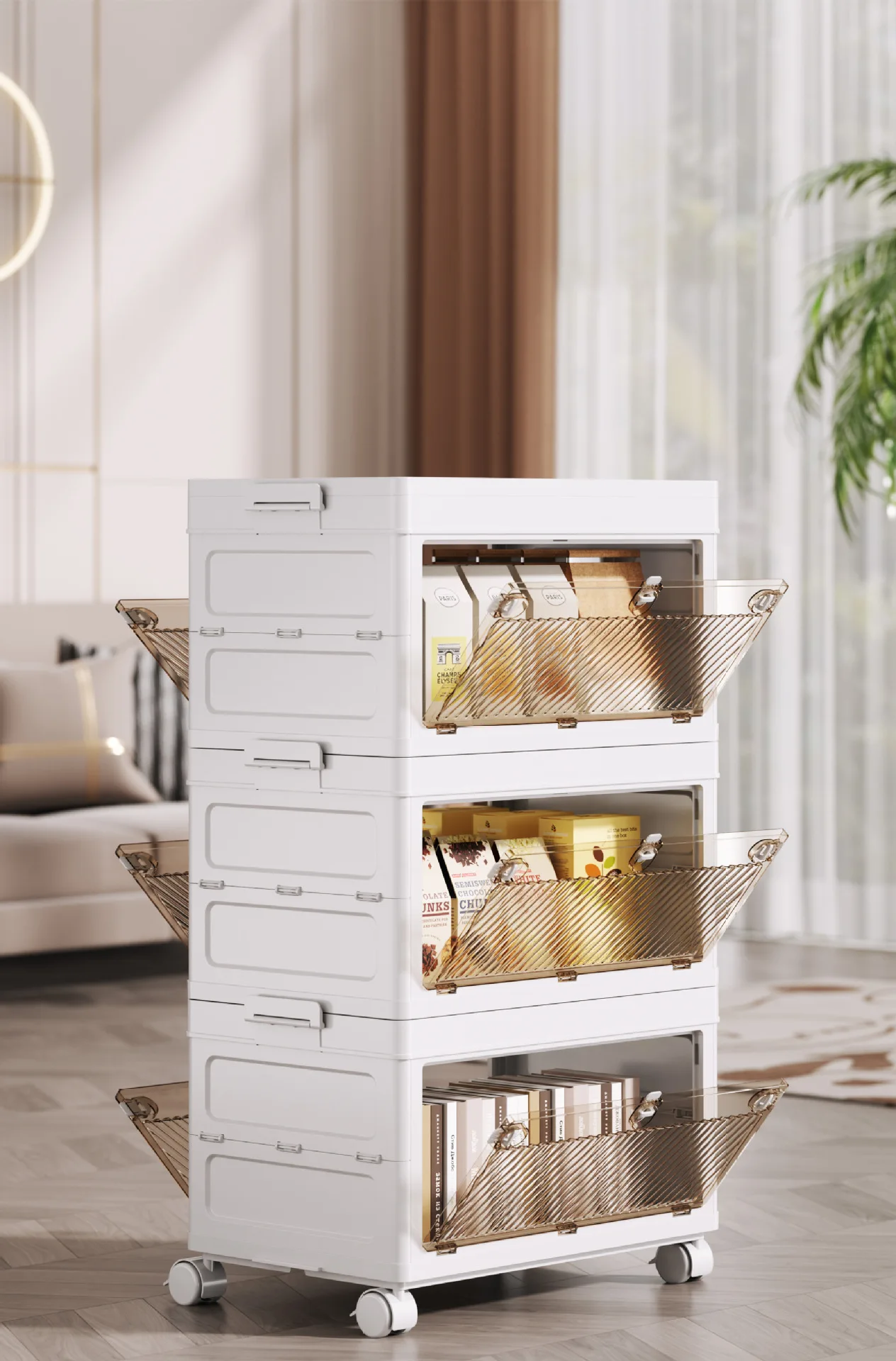 Integrated Stretch Folding Storage Cabinet Movable Foldable Plastic Cabinet Installation Free Home Storage Box