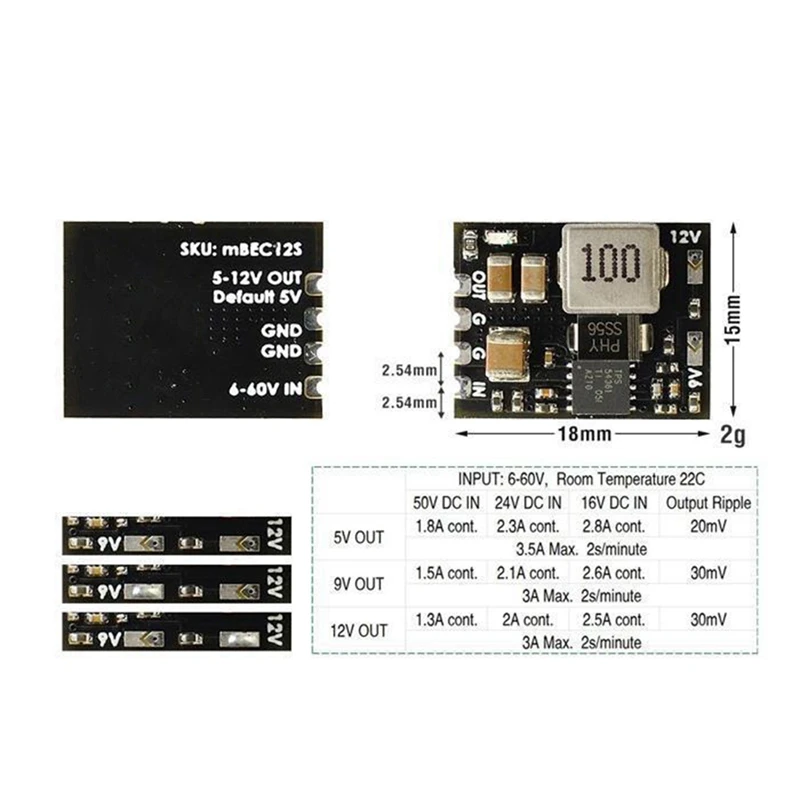 Micro-BEC 6-60V To 5V/9V/12V-ADJ Step-Down Module For RC Model Airplane Helicopter FPV Racing Drone DIY Parts