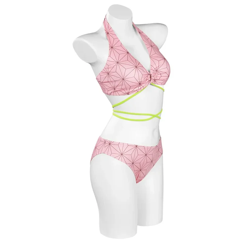 Demon Cosplay Slayer Kamado Nezuko Swimsuit Costume Two-Piece Swimwear Outfits Halloween Carnival Suit MN11