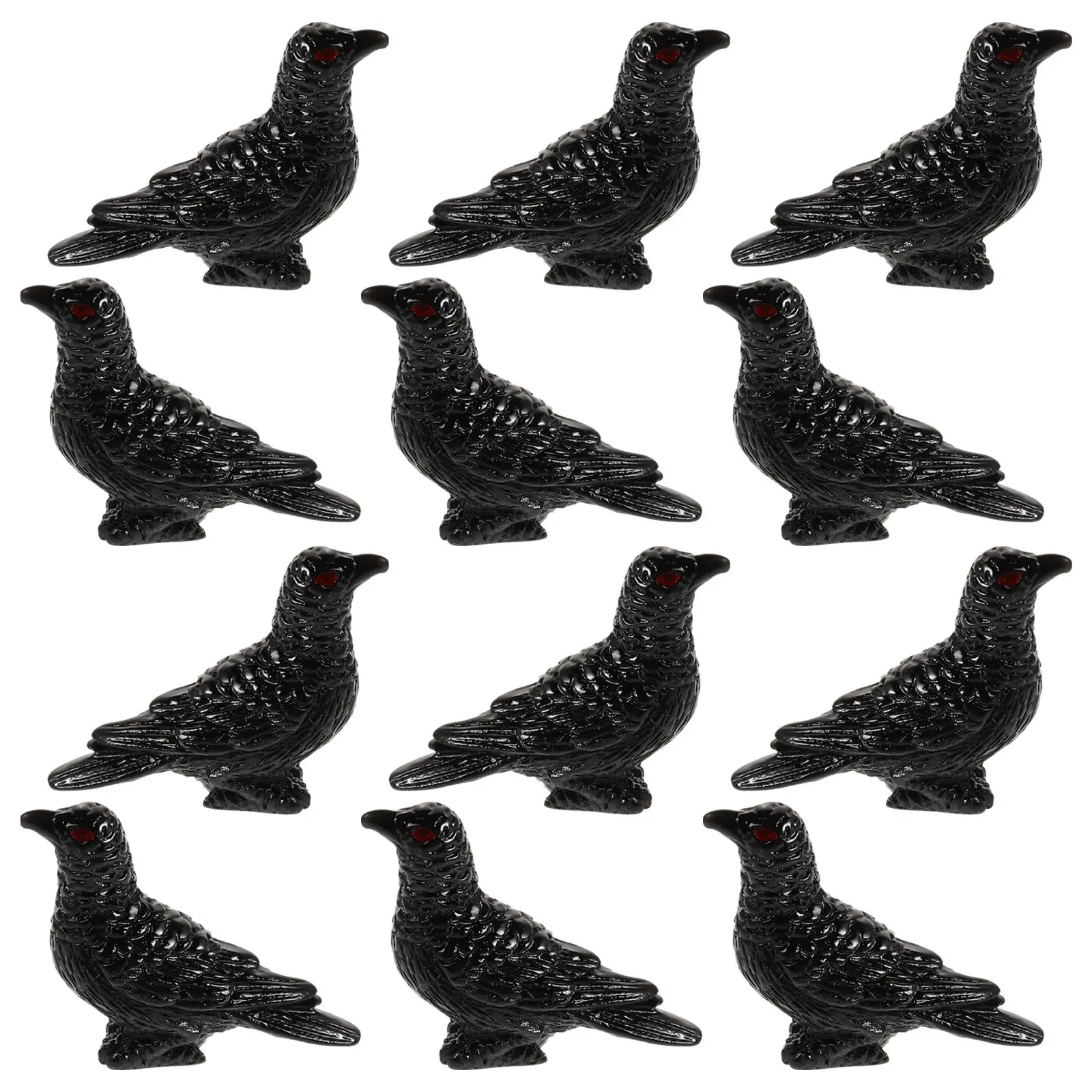12 Pcs Crow Ornament Birds Figurines Miniature Decoration Halloween Resin Statuette Sand Table