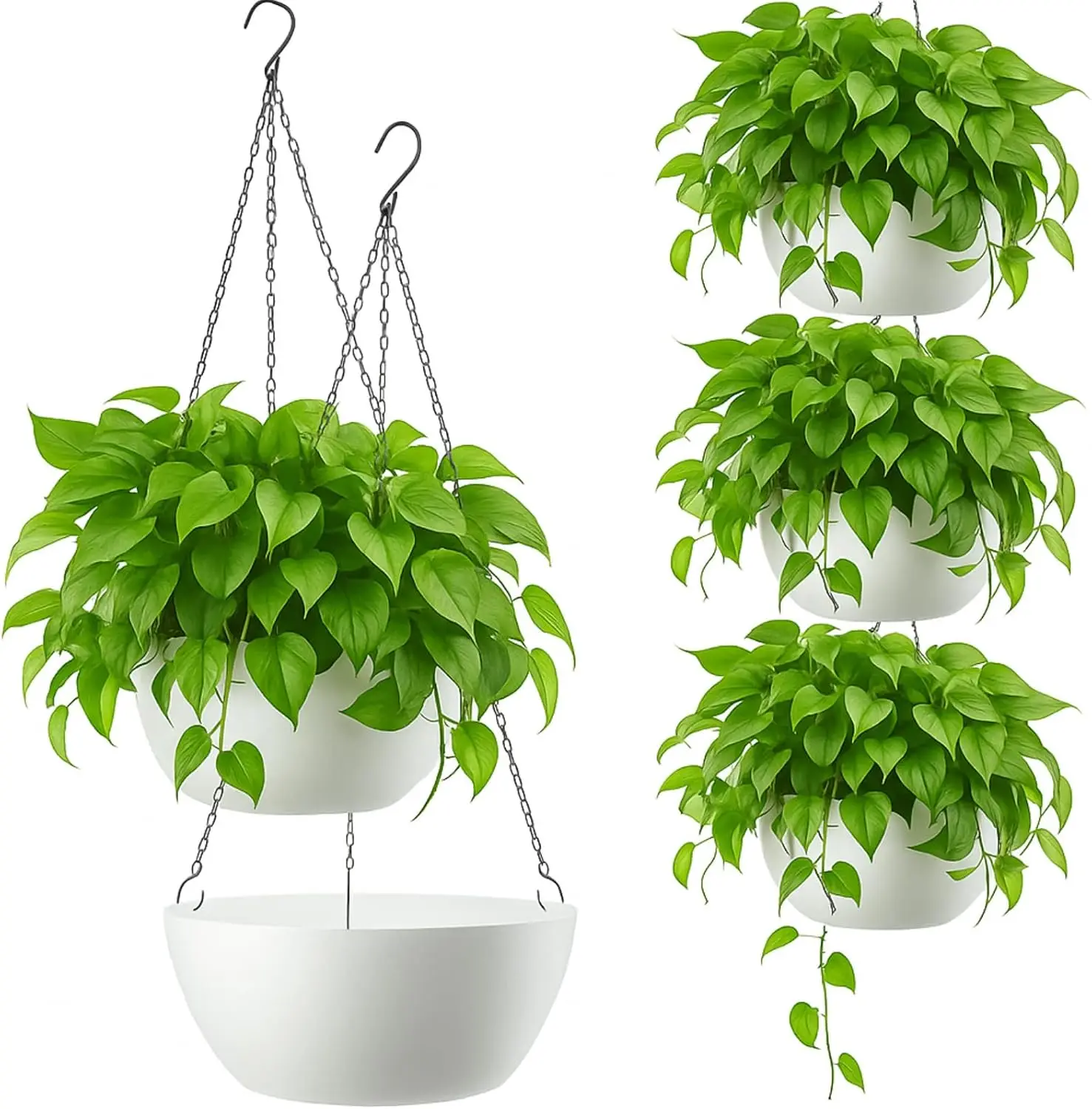 

Набор из 4 больших подвесных кашпо для цветов (13 дюймов), для дома и улицы, с дренажным отверстием, круглые подвесные горшки для растений