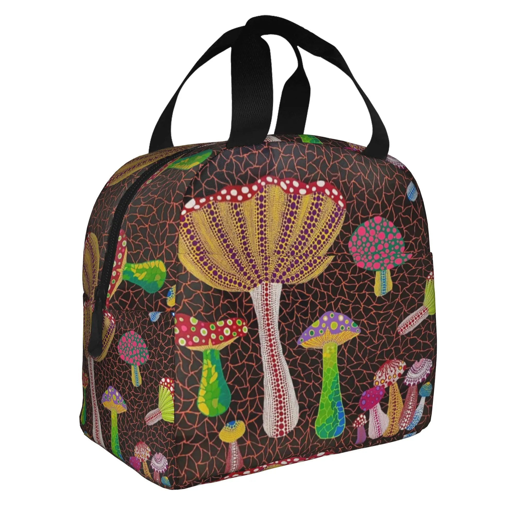 Yayoi Kusama Toadstools Abstract Art Insulated Lunch Bag for Outdoor Picnic  Resuable Thermal Cooler Lunch Box Women Men