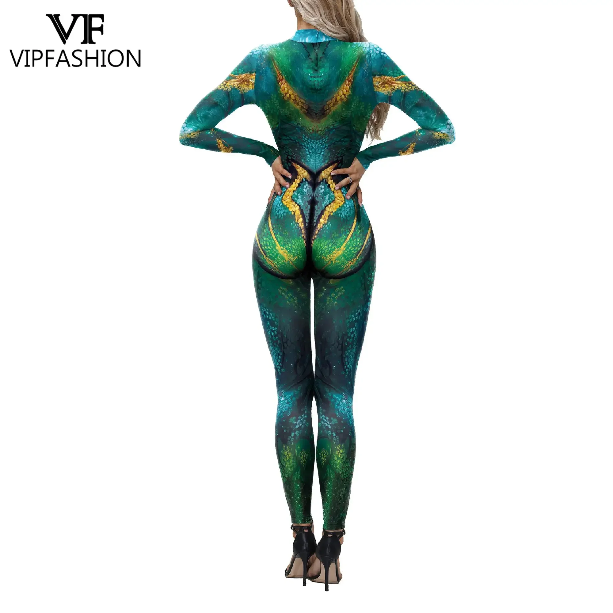 VIP FASHION Peacock Jumpsuits 3D Digital Print Woman Zentai Bodysuit Animal Show Performance Costume Carnival Purim Party Outfit