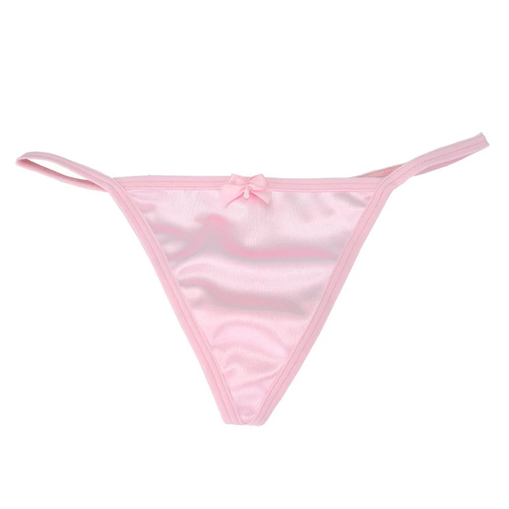 Underwear Elastic Pearl Low Waist Girls Sexy Briefs T-Back Panties Bow Lingerie Satin Women Thongs