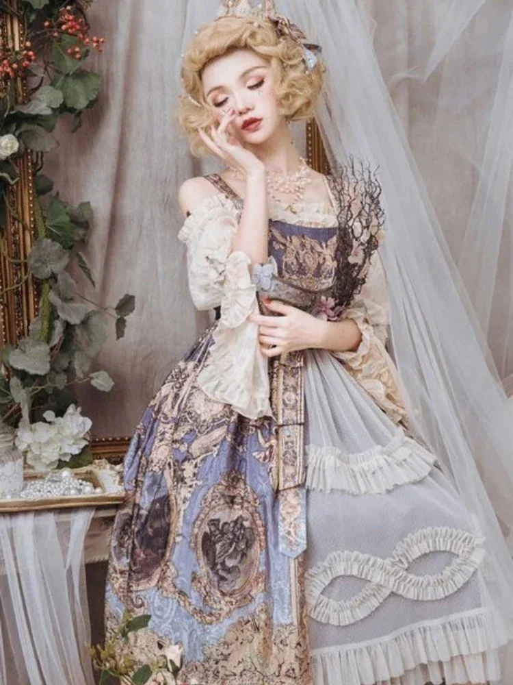 Blus Lolita Vintage Jepang blus wanita Harajuku manis renda suar lengan bahu terbuka atasan Girly Victorian Bow Blus