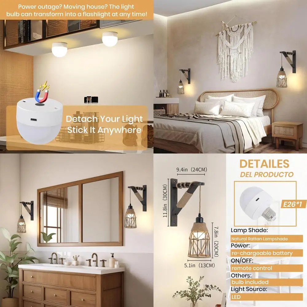 

Пара перезаряжаемых беспроводных настенных бра RGB с дистанционным управлением, деревянные лампы с регулируемой яркостью для домашнего декора