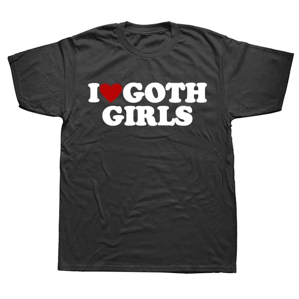 

Забавные футболки с красным сердечком для девочек «I Love Goth», футболки с круглым вырезом и короткими рукавами, модная футболка, одежда, повседневные базовые футболки