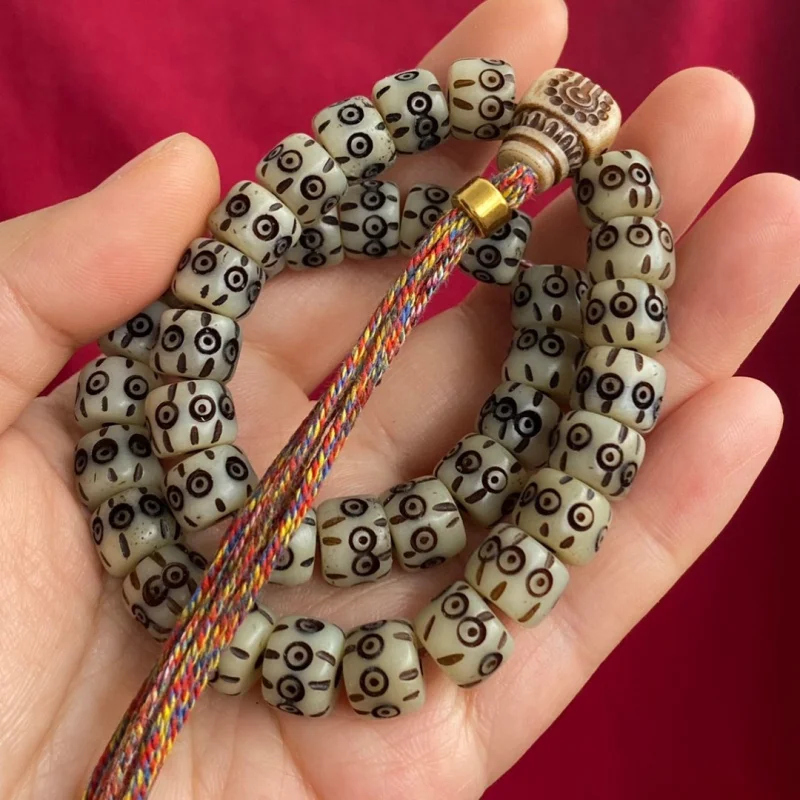 Bull Bone Carving Mantra Eye 108 Buddhist Prayer Beads Bracelet Long String Hanging Ornament Handheld