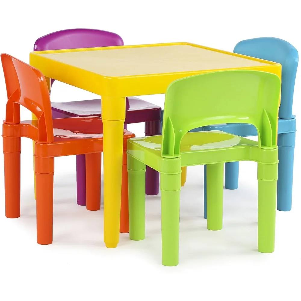 Humble Crew Kids Plastic 1 square table and 4 chairs, Yellow Table/Vibrant Chairs