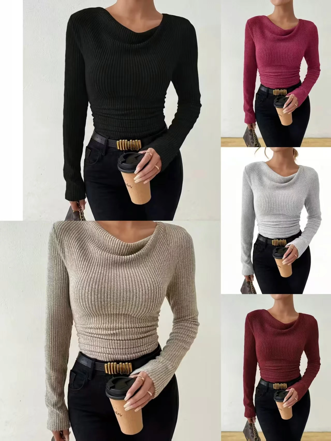 

Название: однотонный женский вязаный свитер с длинными рукавами — повседневный топ, который подчеркивает свою фигуру