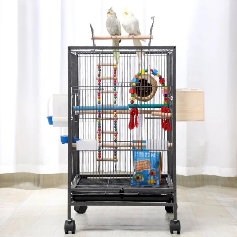 Hot Sales 30 Inch Height Luxury Interactive Wrought Iron Bird Cage With Rolling Stand Breeding For Parrot Pet