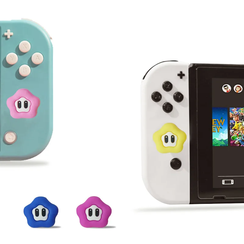 ปลอกซิลิโคนติดนิ้วหัวแม่มือสำหรับเล่นเกมลายดอกไม้รูปดาวฝาครอบจอยสติ๊กสำหรับสวิตซ์ NS/Lite เคสทัมป์สติ๊บคอนโทรลเลอร์