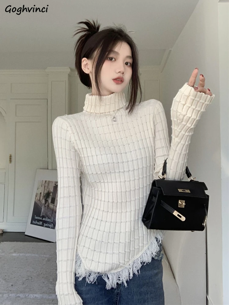 

Pullovers Women Tender Tassel Autumn Turtleneck Sweaters Graceful Simple Korean Style Female New Slim Fashion Comfortable Inside