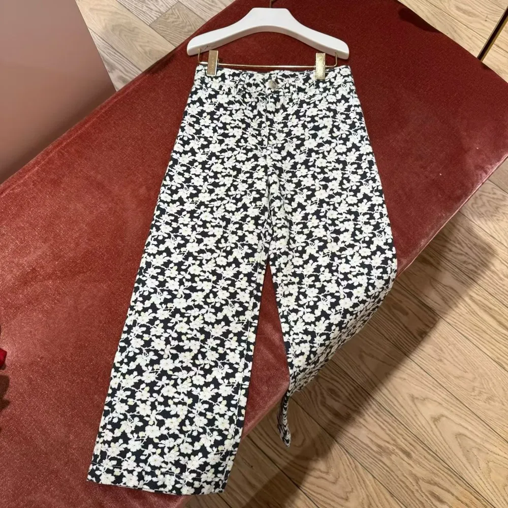 

Одежда для девочек-подростков, черные повседневные штаны с цветочным узором, вишневые штаны во французском стиле для девочек, одежда для маленьких девочек