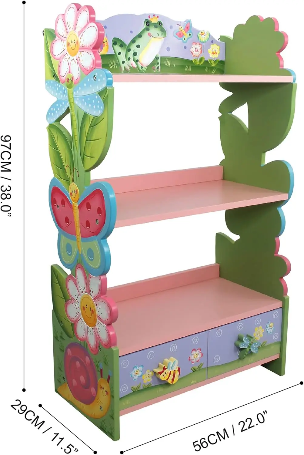 Magic Garden Multi-Tiered Wooden Children'S Bookshelf And Storage Drawers, Multicolor