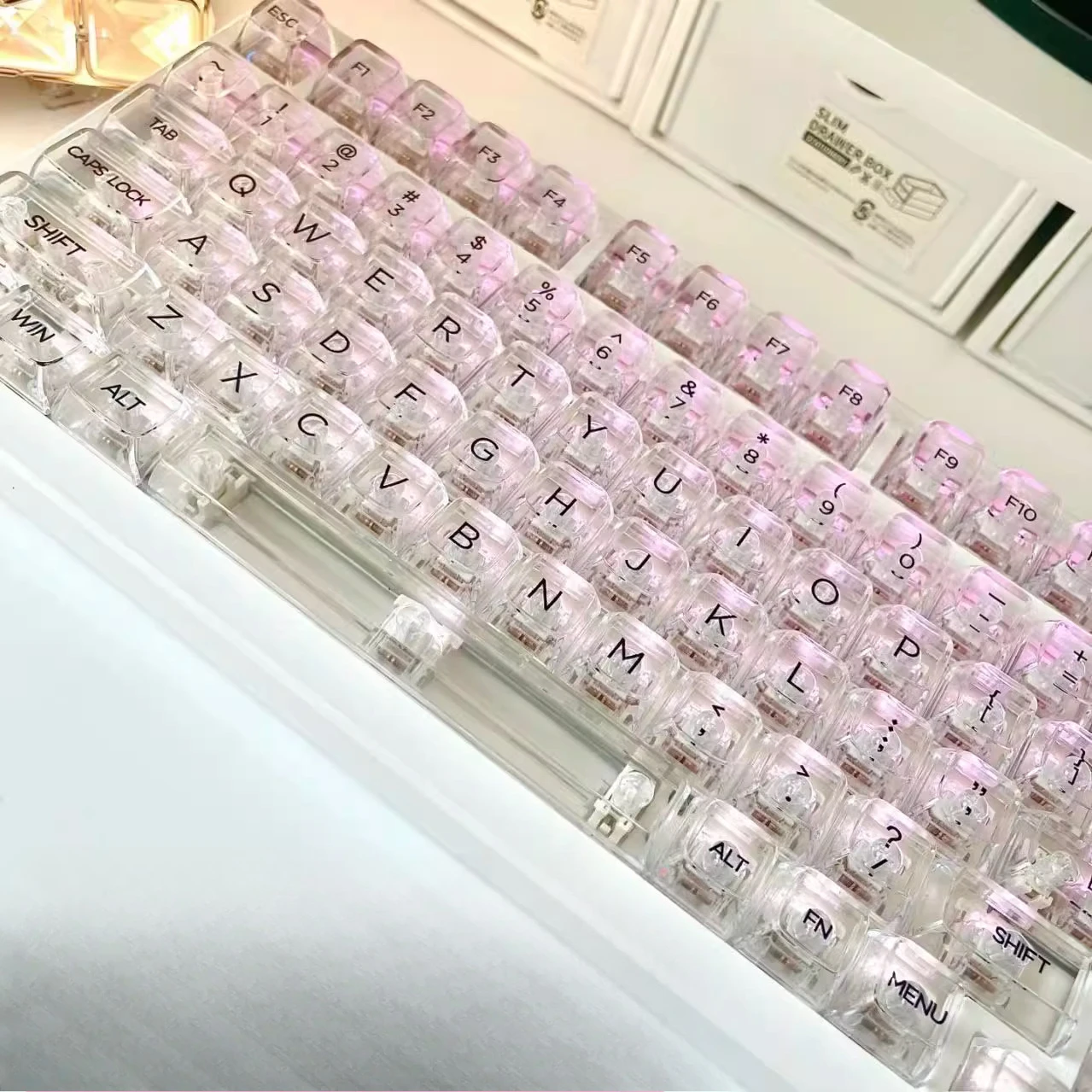 [Transparent crystal keycaps] Ice-through PC material 132-key full set of customized mechanical keyboard keycaps universal