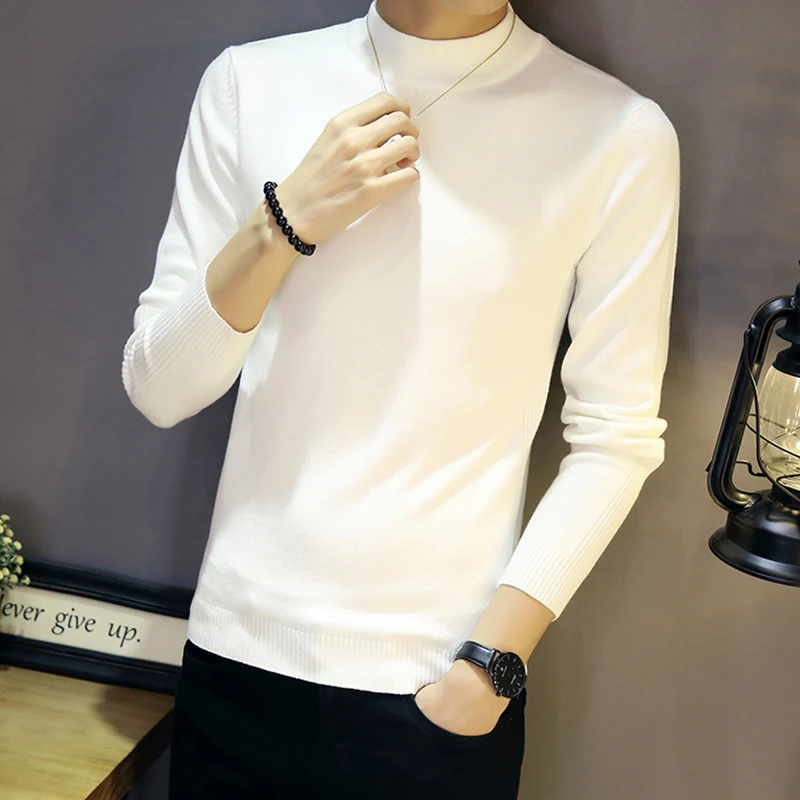 

Мужской трикотаж Slim Fit с высоким воротником, длинным светом, воротником средней длины, модный бренд, осень-зима, новинка, повседневная удобная одежда...