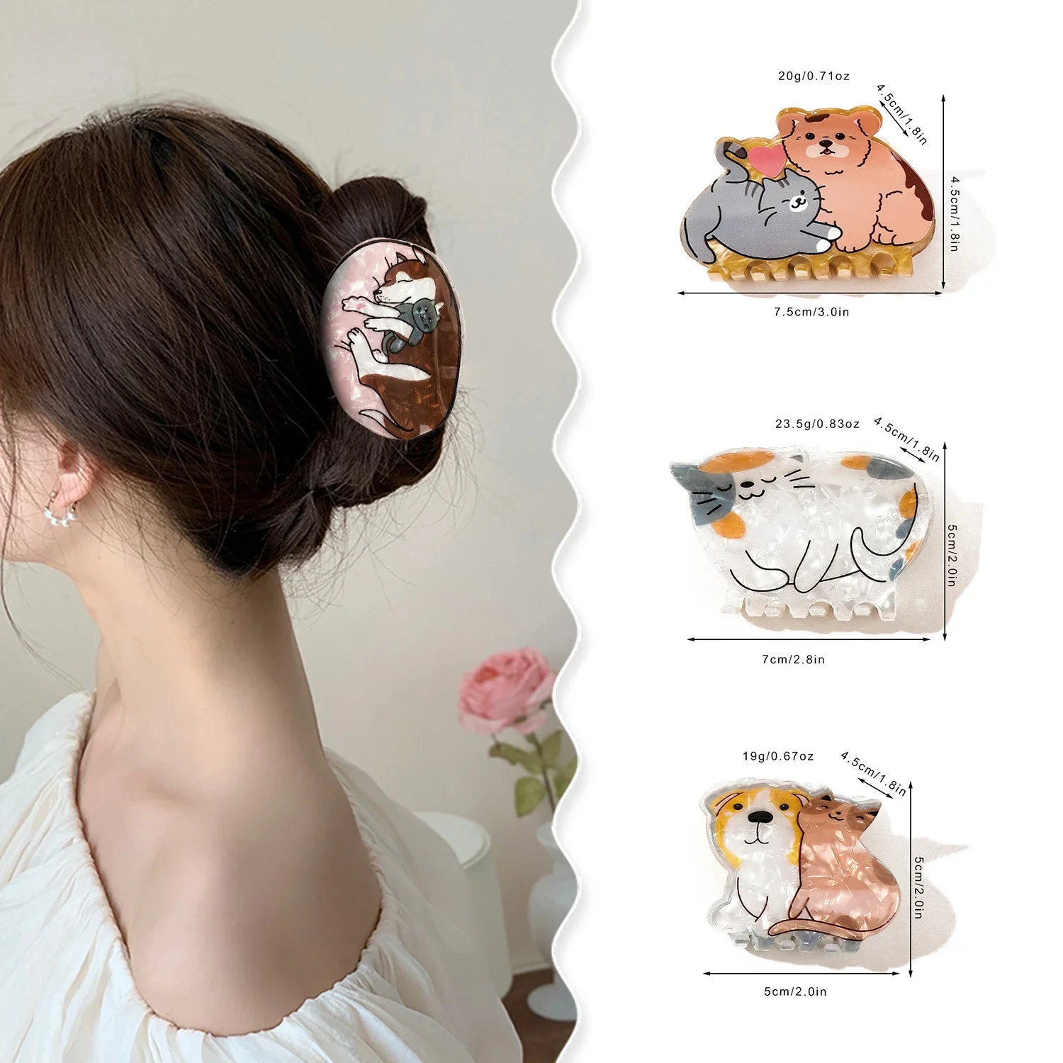 7.5cm Cute Cartoon Cat and Dog Shape Hair Clip for Women Back of Head Clip Shark Clip Festival Girls Hair Accessory Gift