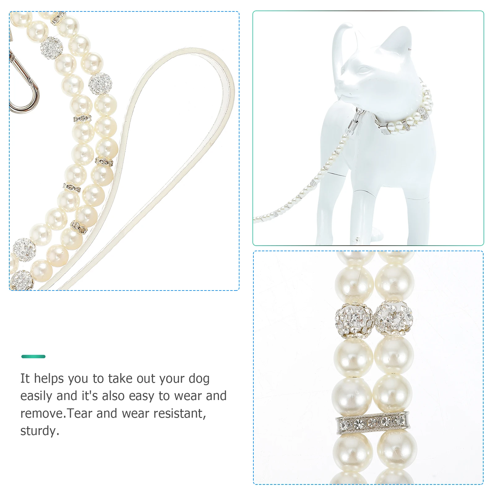 

2pcs Adjustable Dog Collar Leash Set Pearls Pet Dog Safety Collar For Walking Training Outdoor Puppy Neckwear Gift