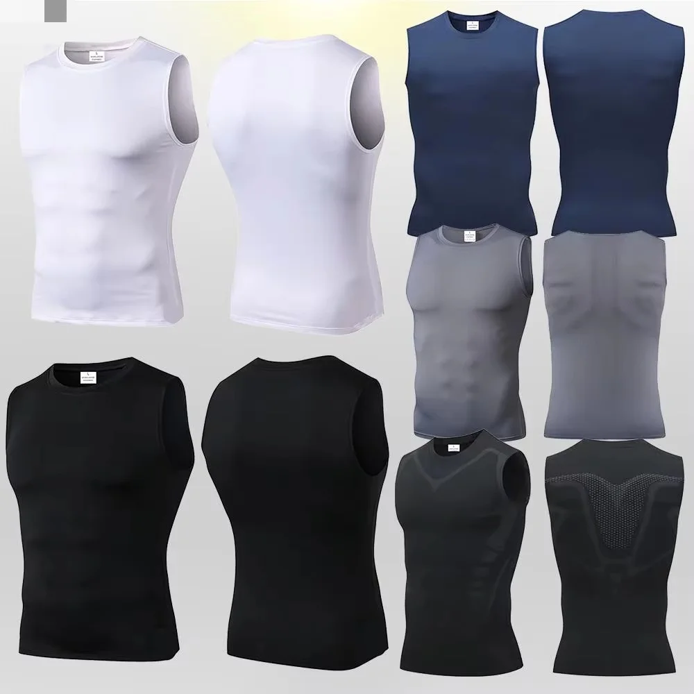 2026 new style Men's Compression Tank Top, Sleeveless Printed Quick Dry Fitness Vest, Bodybuilding Workout Top, Plus Size S-5XL