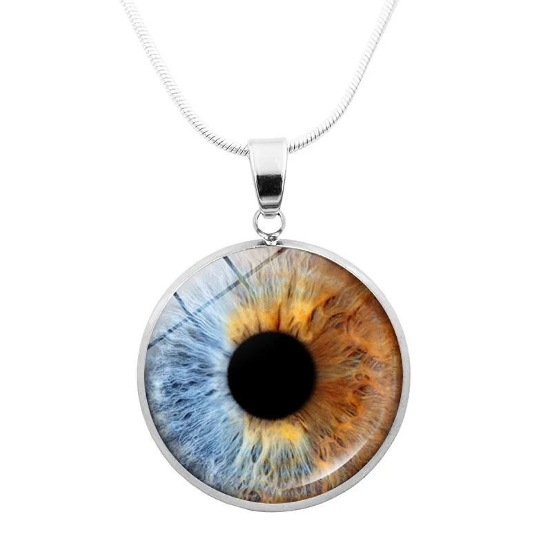 Eye Pupil Necklace Fashion Blue Violet Green Nebula Eyes Glass Pendant Women Sweater Snake Bone Chain Jewelry Decoration