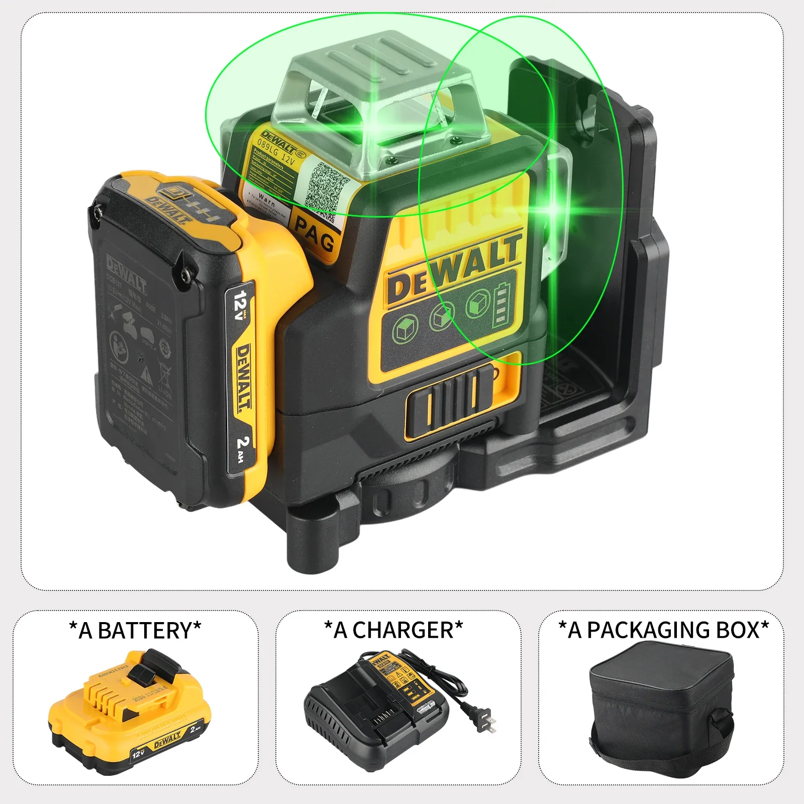 

DEWALT DW089LG 12-линейный, 3 стороны * 360 градусов, вертикальный лазерный уровень, самовыравнивающийся на 360 градусов, 12 В, прецизионный инструмент с питанием от литиевой батареи