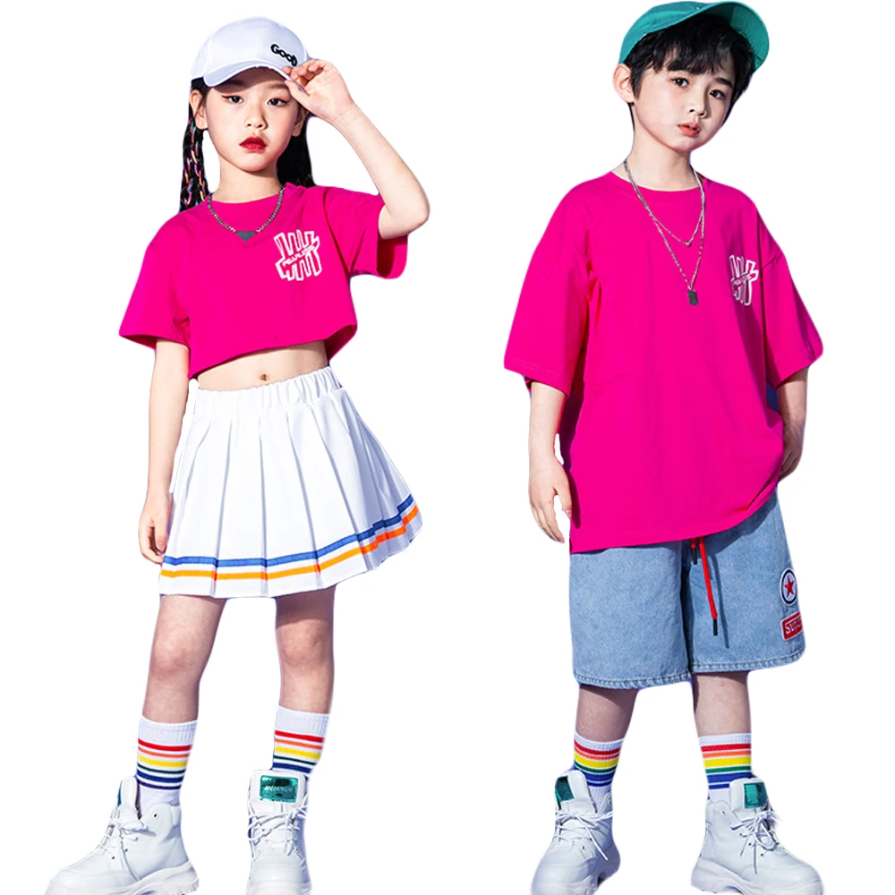 

LOlanta 2Pcs Summer Kids Dance Clothes Short Sleeve Top &Skirt/Shorts Outfit Hip Hop Jazz Clothing Stage Performance Casual Wear