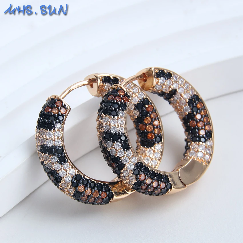 MHS.SUN Fashion Gold Plated Leopard Print Hoop Earrings Metal Copper Multicolored Zircon For Women Girls Gemstone Party Jewelry