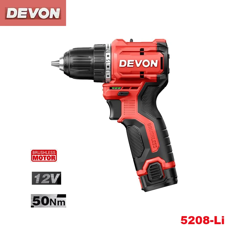 Электрическая дрель DEVON 5208-Li, бытовой шуруповерт 12 В, литиевый аккумулятор, беспроводной электроинструмент