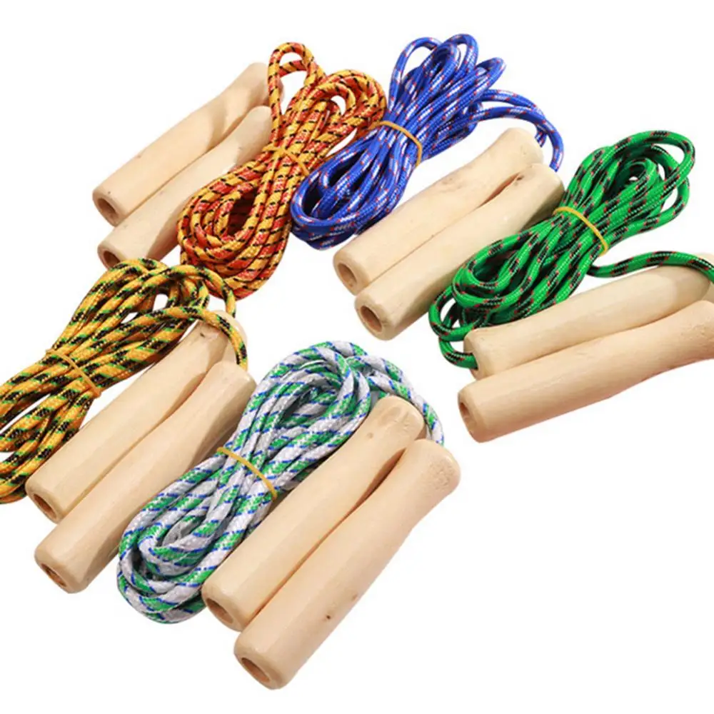 Skipping Rope Fitness Tool Fitness Kids Student Wooden Handle Colorful Braiding Sports Tool