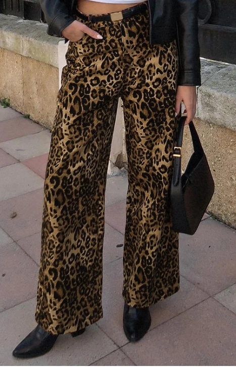Fashionable Retro Spicy Girl Loose High Waisted Leopard Print Casual Pants Summer Leopard Print Straight Leg Pants for Women