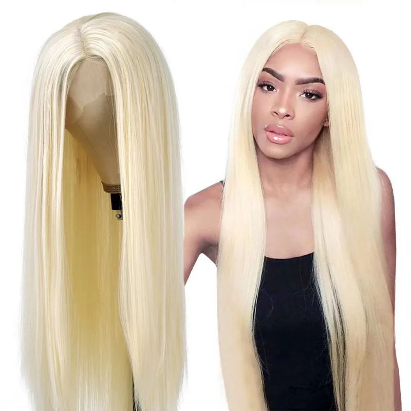 

New European and American Style Women's Wig Light Blonde High Temperature Fiber Long Straight Wig
